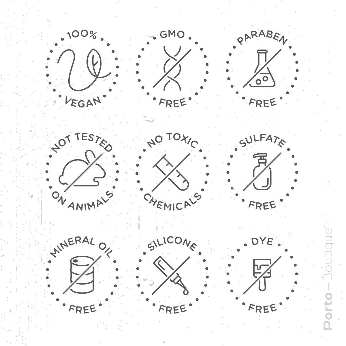 Porto-053 ingredient promises: vegan, cruelty-free, and free of parabens, sulfates, silicones and dyes