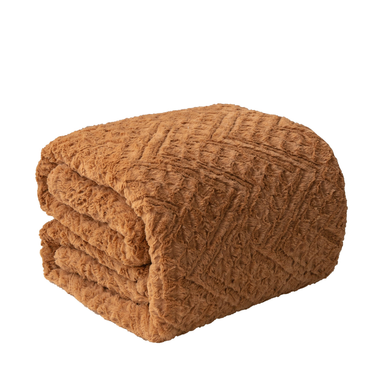 Caramel Chevron faux fur throw, folded
