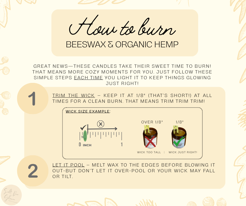 How to burn a beeswax candle with an organic hemp wick, step-by-step guide