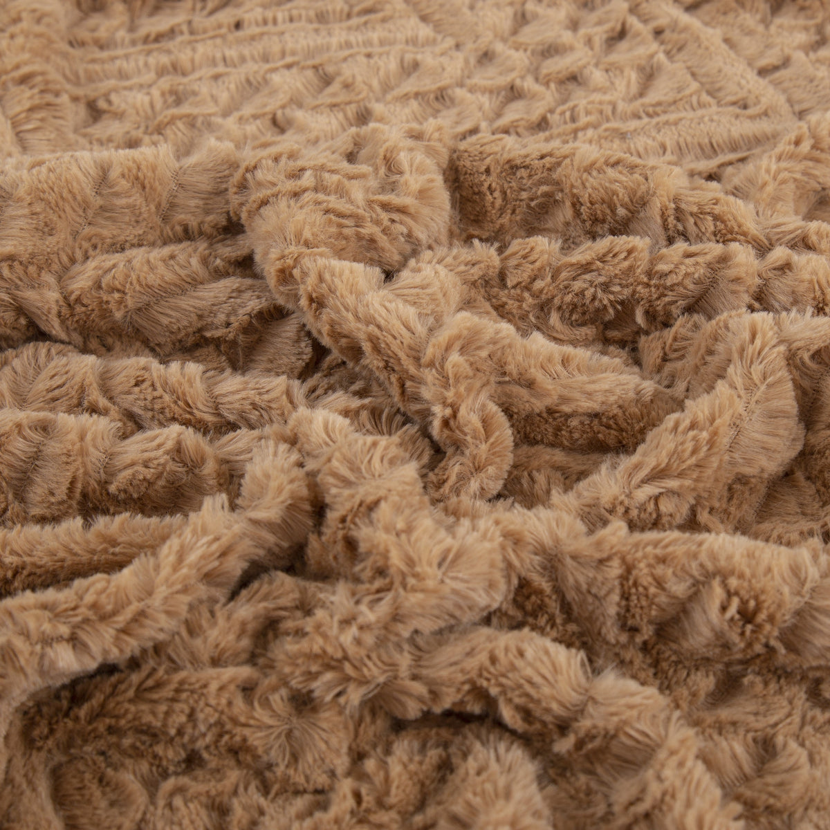 Close-up of the plush caramel faux fur
