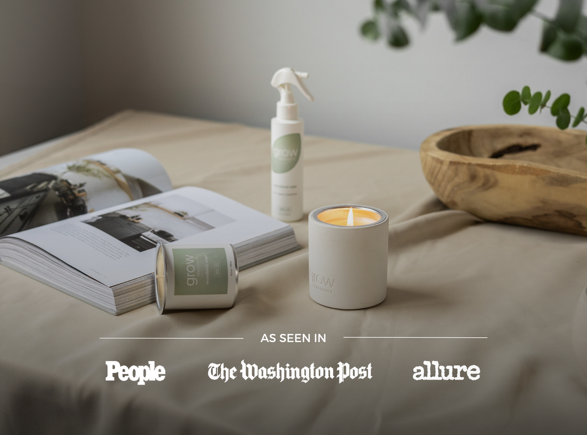 Woodland Sage spray on a side table, as featured in People, The Washington Post and Allure