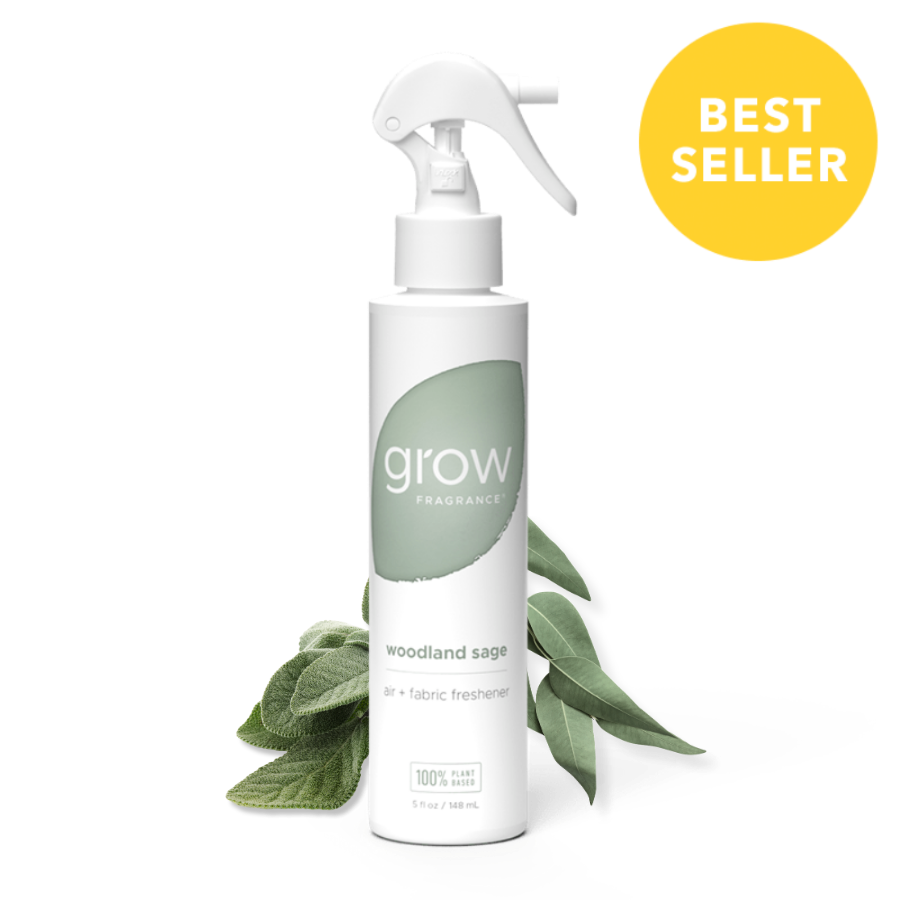 Woodland Sage Air + Fabric Spray with fresh sage leaves
