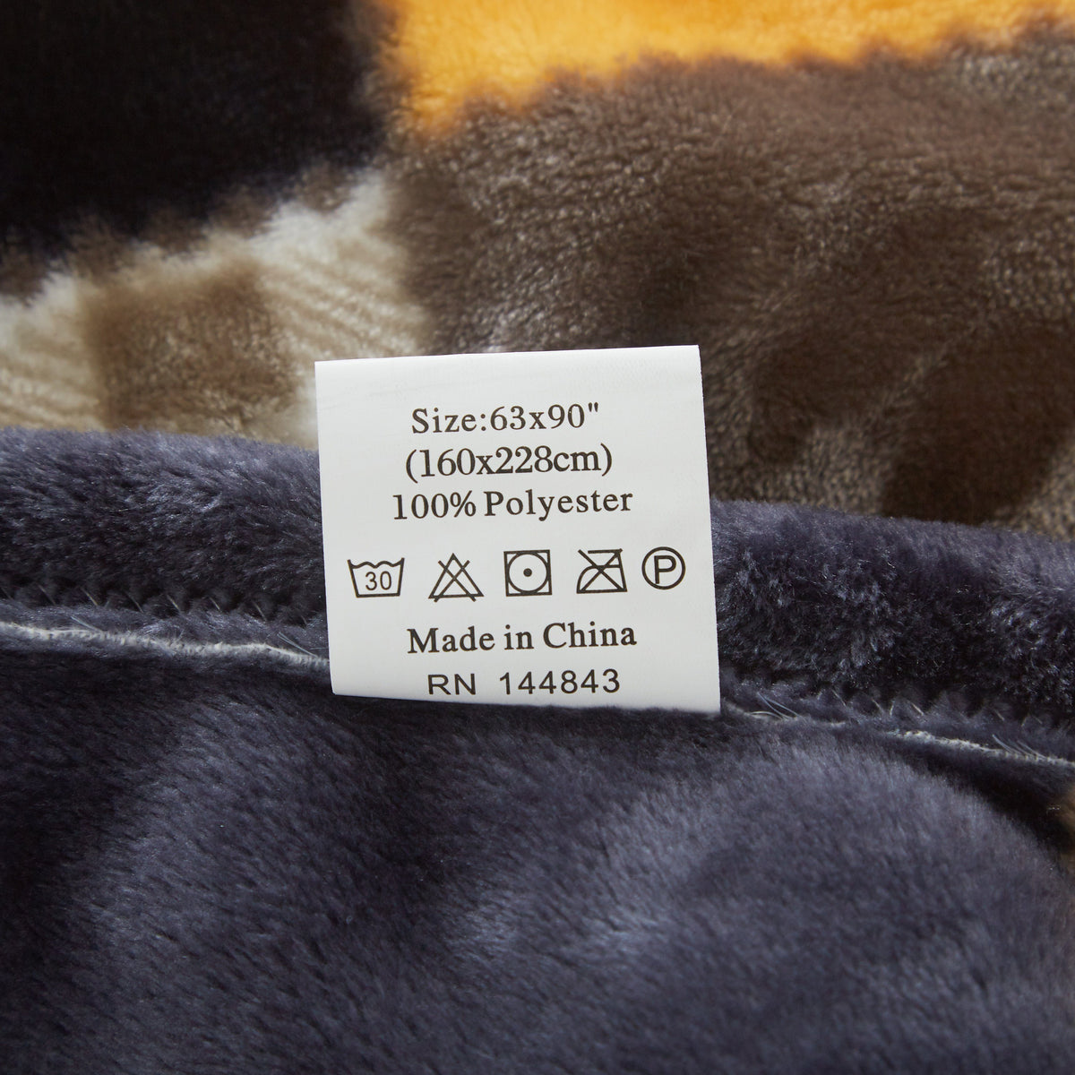Care label: 63 x 90 inches, 100% polyester