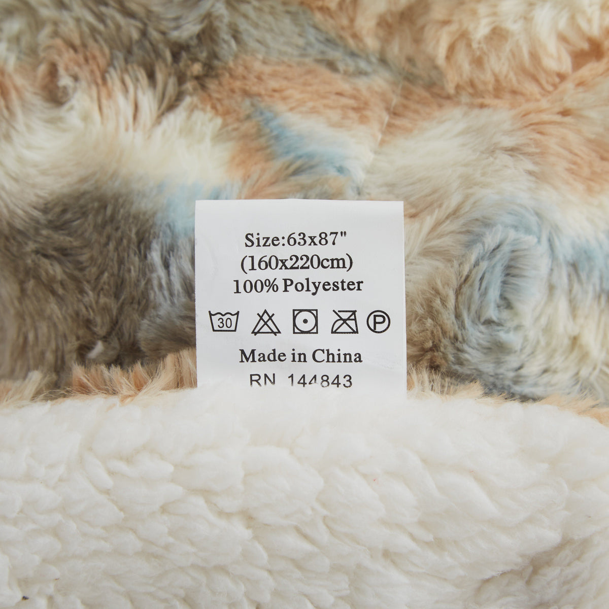 Care label: 63 x 87 inches, 100% polyester