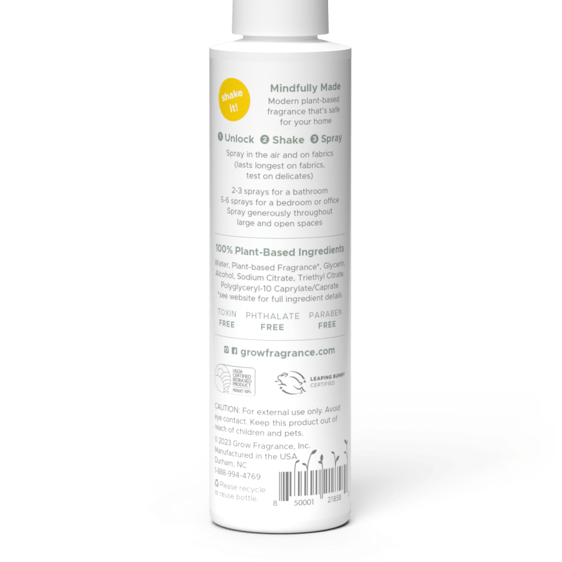 Back of the Woodland Sage spray bottle showing the ingredient list